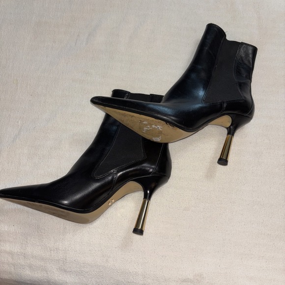 Zara Leather Chelsea Black Boots Gold Metallic Heel Women's Size 8.5 - Picture 4 of 9